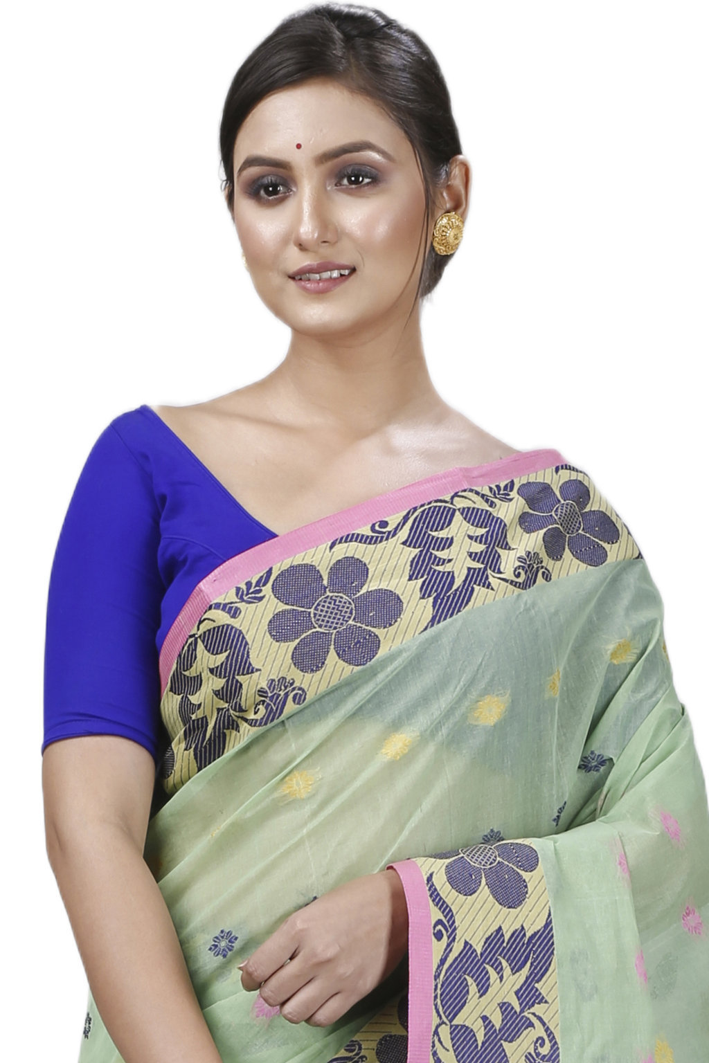 Green Pure Cotton Ushi Tant Saree (1156)